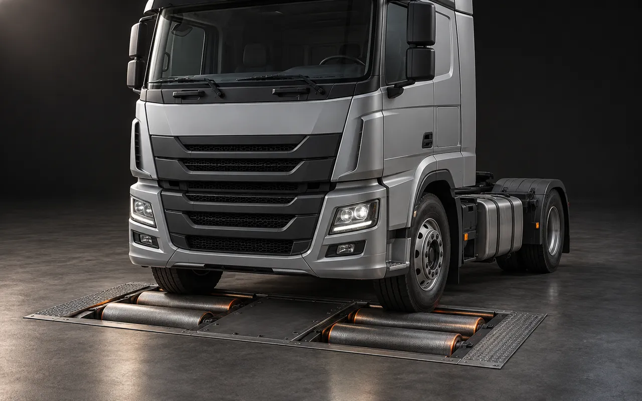 Tractor unit on a roller brake tester (illustration)